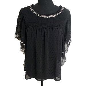 My Danielle Blouse Swiss Dot Floral Embroidered Size Small Whimsigoth Fairygoth